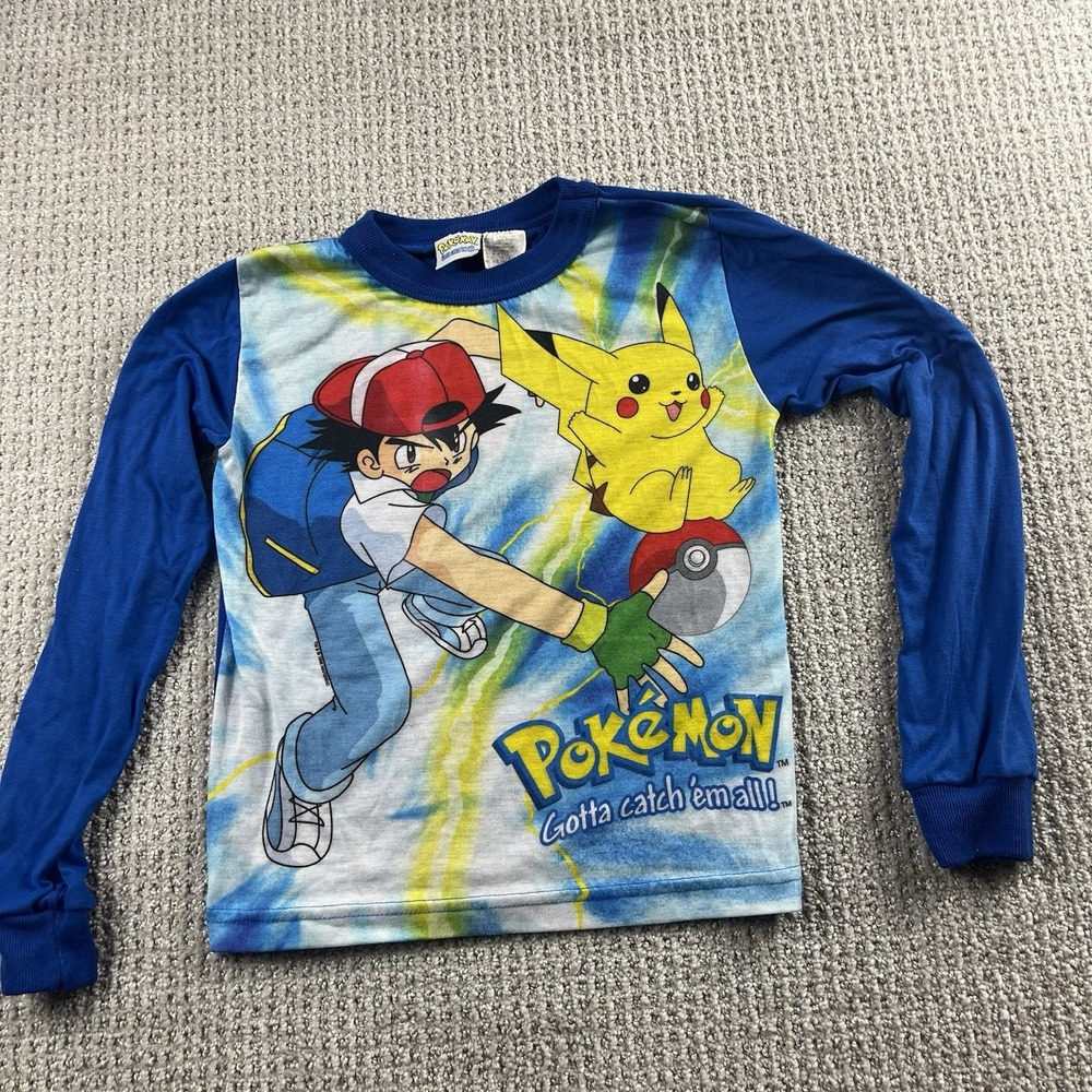 Vintage Nintendo 1999 Pokemon Pajama Shirt Long Sleeve Boys Medium 8/10 Blue